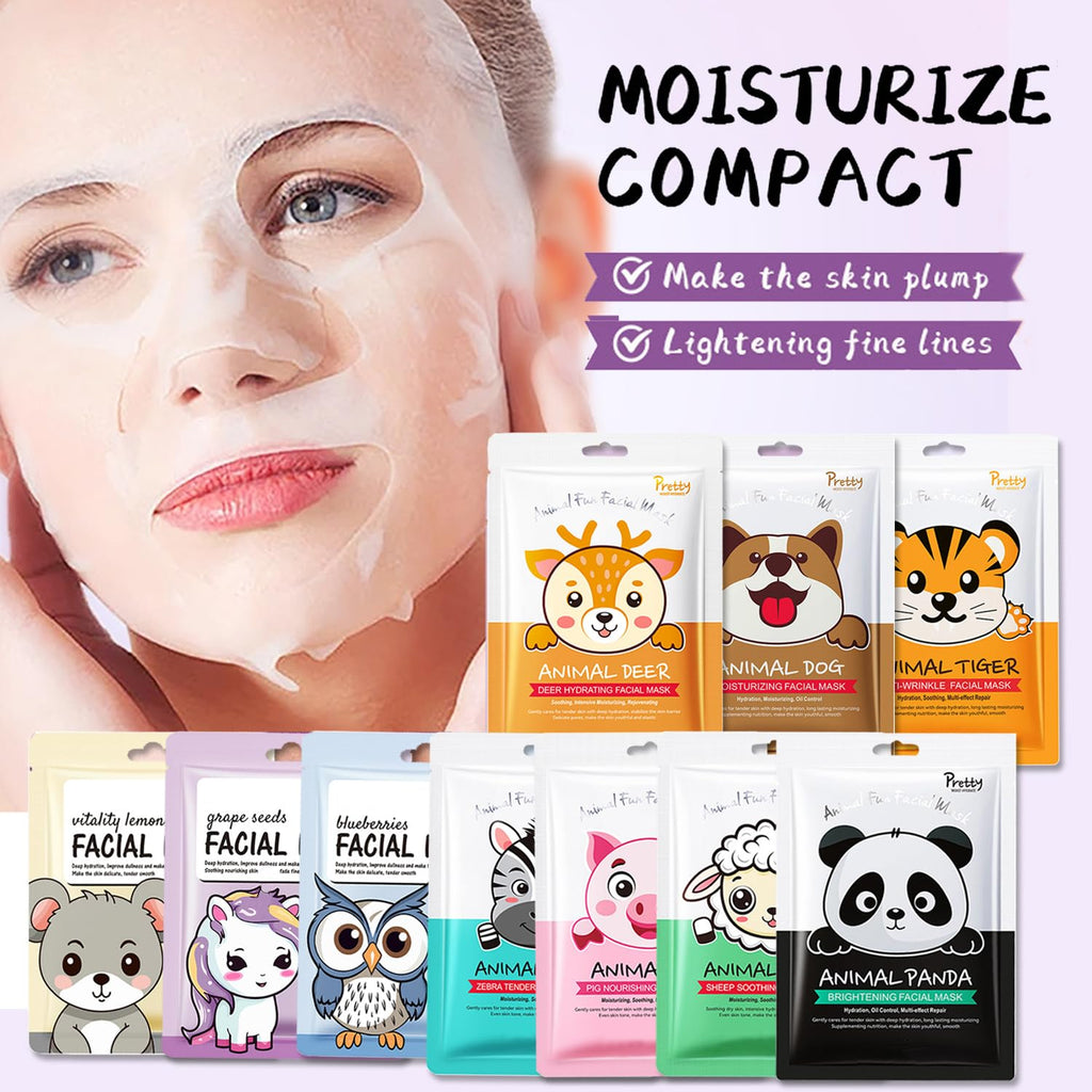 Aaiffey 10 Pack Kids Face Mask Spa,Animal Character Sheet Facial Mask for Kids Skin Care Deep Hyrating,Girls Night Party Face Mask Set for All Skin Types,Birthday Christmas Gifts