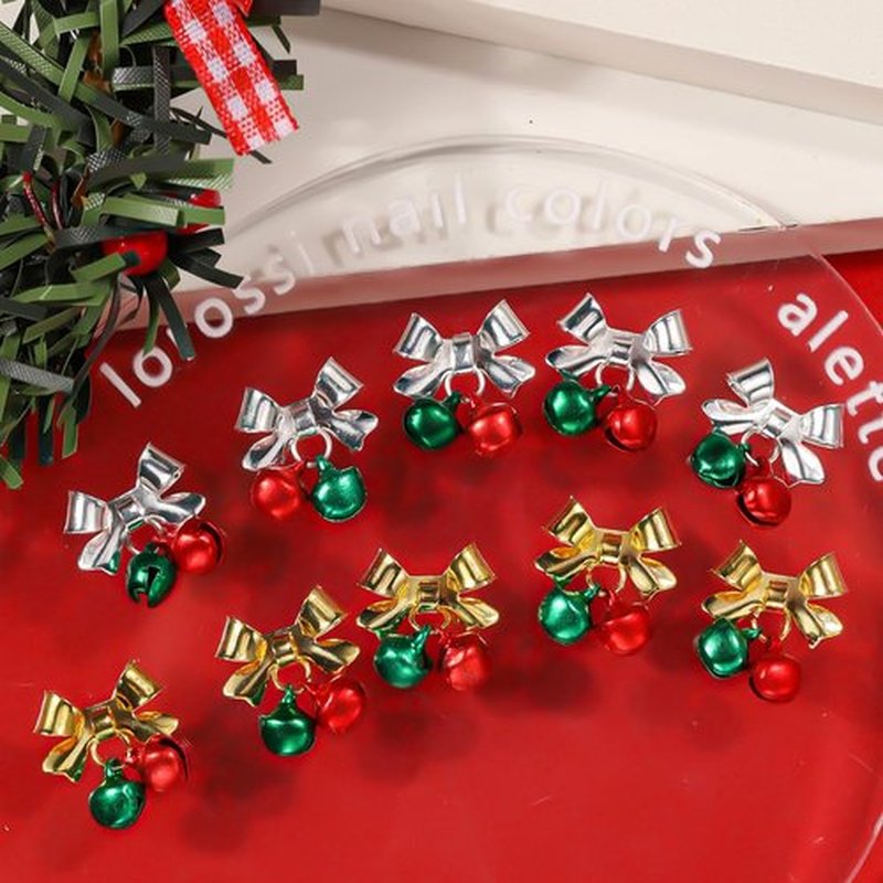 30 Pcs Christmas Nail Charms Bell Charms for Nail Design Gold Pink Silver Red 3D Xmas DIY Nails Art Decoration for Women Girls Bulk Nails Supply Accessories