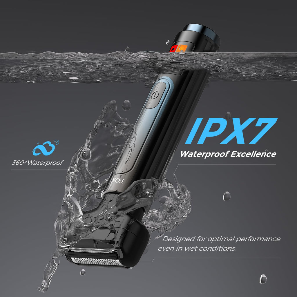 FOKE Back Shaver for Men, Ultra-Wide 1.8" T-Shaped Head, Travel Case, LED 4 in 1 Mens Back Shaver Rechargeable with Long Handle, Safety Lock, IPX7, Multi-Functional Back Trimmer for Men, (Deep Blue)