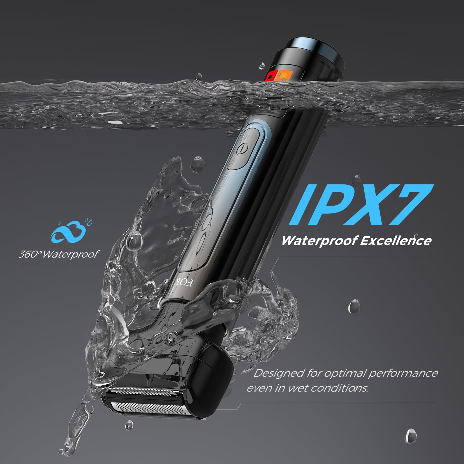 FOKE Back Shaver for Men, Ultra-Wide 1.8" T-Shaped Head, Travel Case, LED 4 in 1 Mens Back Shaver Rechargeable with Long Handle, Safety Lock, IPX7, Multi-Functional Back Trimmer for Men, (Deep Blue)