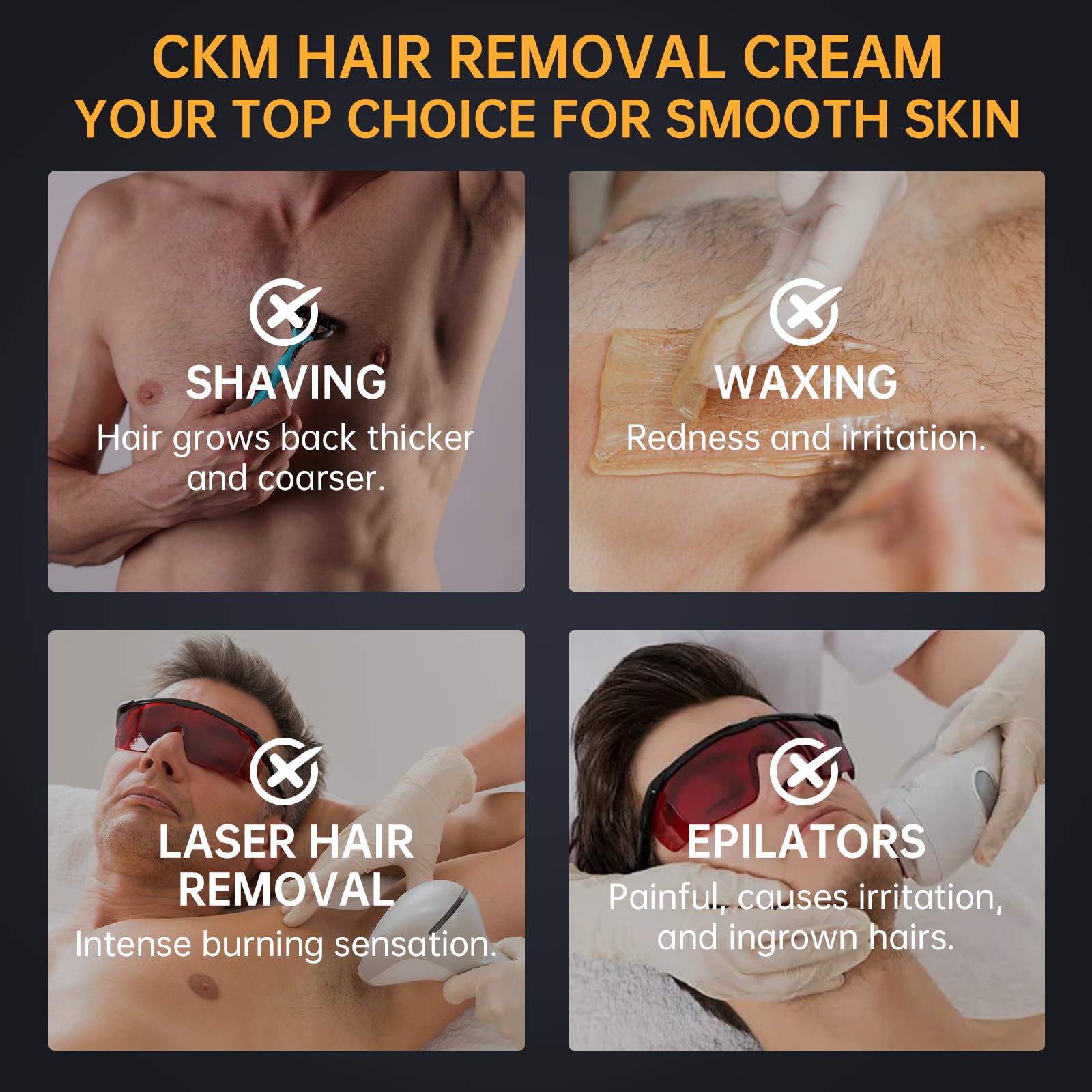 CKM Hair Removal Cream for Men, Depilatory Cream for Unwanted Male Hair, Painless Hair Removal Gel Suitable for All Skin Types, Made for Men, 3.38 FL OZ w/Spatula