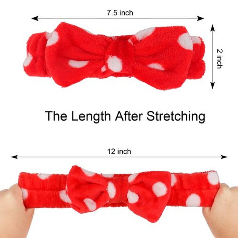 Casoty 10 Pcs Red Dot Makeup Headbands, Spa Gifts for Women Girls, Soft Coral Fleece Skincare Headband, Bow Hair Bands, Beauty Headbands for Face Washing Shower Skin Care Yoga