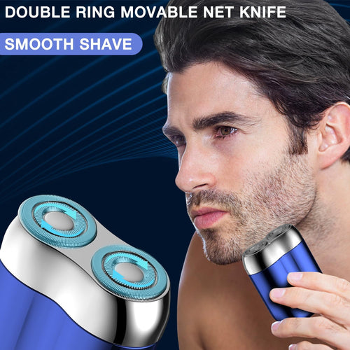 2026 New Model Mini Dual-Head Electric Shaver, Electric Mini Portable Razor, Pocket Size Washable Double Head Razor, Rechargeable Waterproof Compact Electric Shaver for Home, Car, Travel (Blue)
