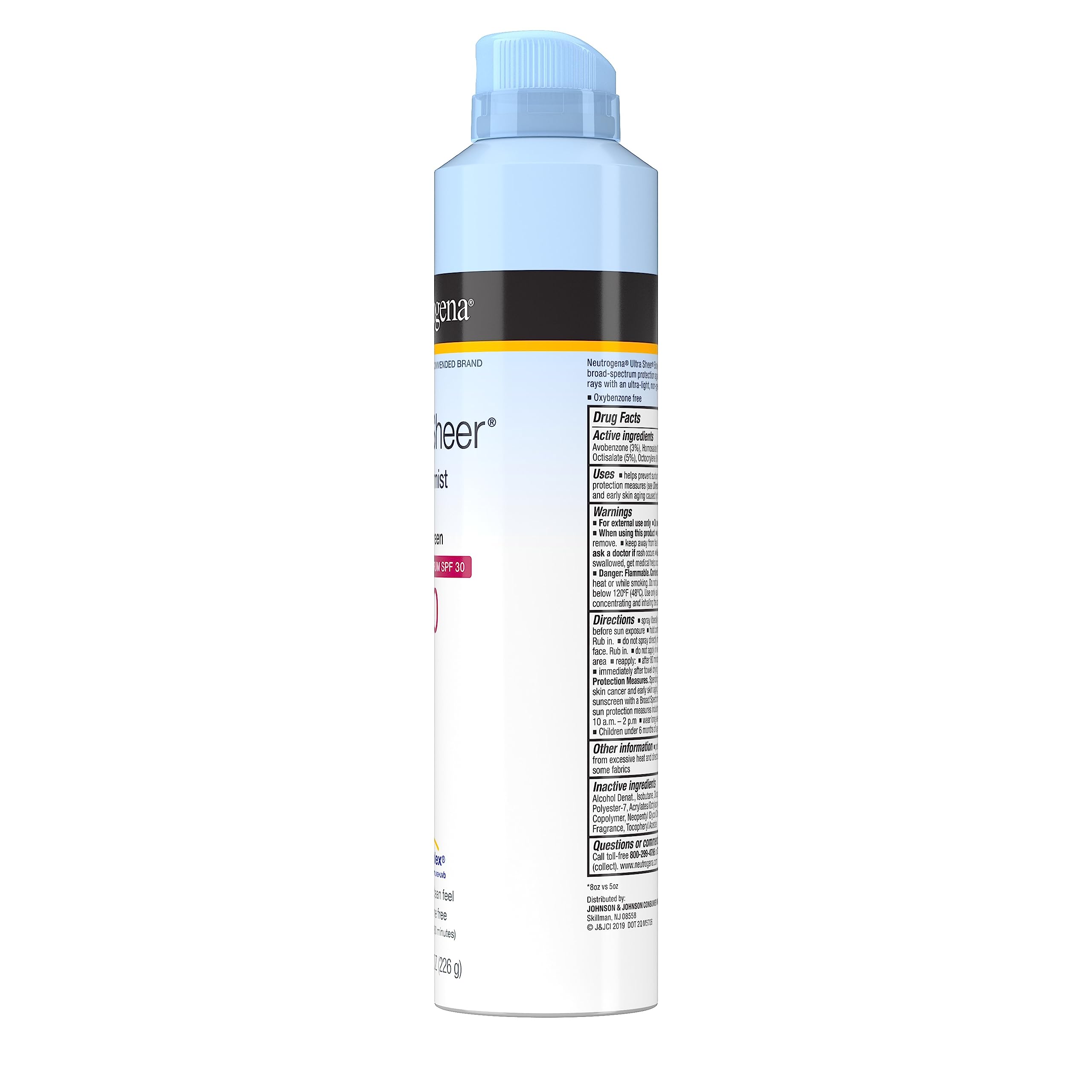Neutrogena Ultra Sheer Body Mist Sunscreen Spray SPF 30 with Broad Spectrum Sun Protection, Lightweight, Water-Resistant, Oil-Free, Non-Comedogenic & Oxybenzone-Free, Value Size, 8 oz