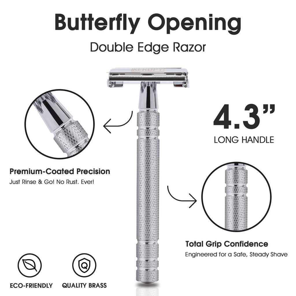 Double Edge Safety Razor with 10 Disposable Blades - Single blade double edge razor for men - Metal razor with Long Handle for close shave - Classic Clean Shave Single blade razor