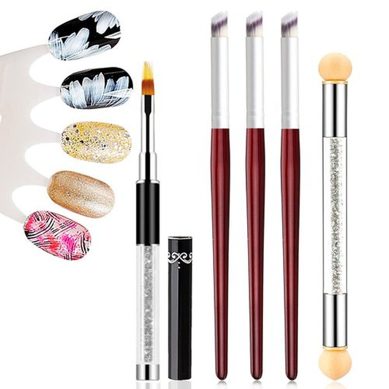 SILPECWEE 5Pcs Ombre Nail Brush Acrylic Nail Brush Set Nail Gradient Brushes Double Head Nail Art Sponges Pen Nail Art Tools Manicure Accessories