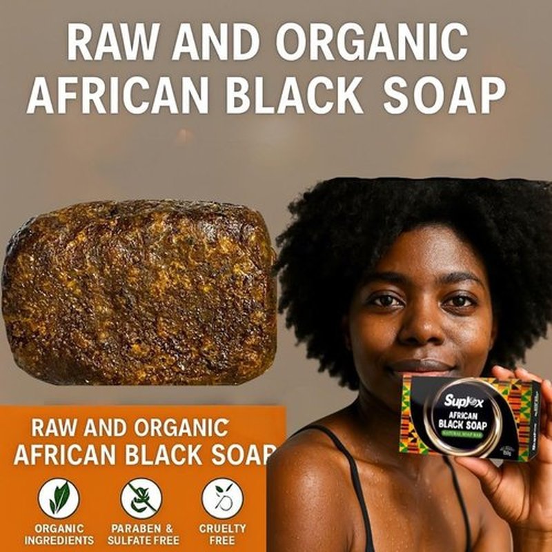 Suplox African Black Soap Bar – African Soap for oily Skin, Ghana Black Face & Body Wash | Face and Body moisturizing cleanser 1 Count.