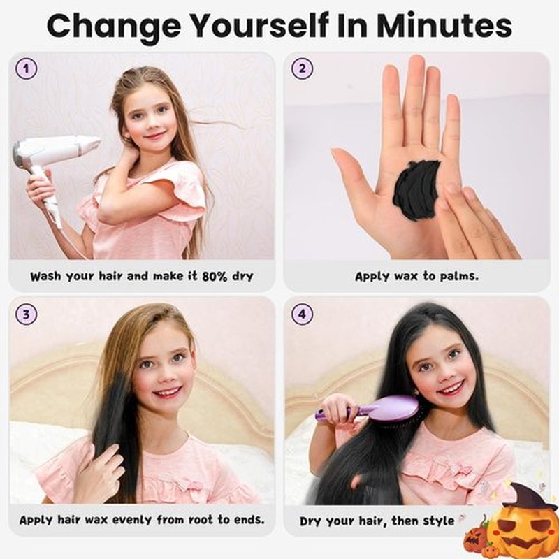 Hansuby Temporary Black Hair Color Wax - Washable Styling Mud for Kids & Teens | Perfect for DIY Cosplay & Halloween