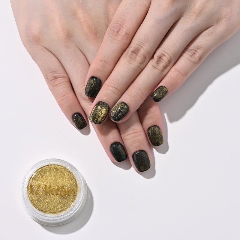 XZMeiLun Cat Eye Nail Powder, Big-Capacity 0.8g 9D Cat Eyes Magnetic Powder Gold Magic Mirror Effect Pigment Holographic Nail Art Glitter, Can Mixed with Builder Gel Nail Polish for Use