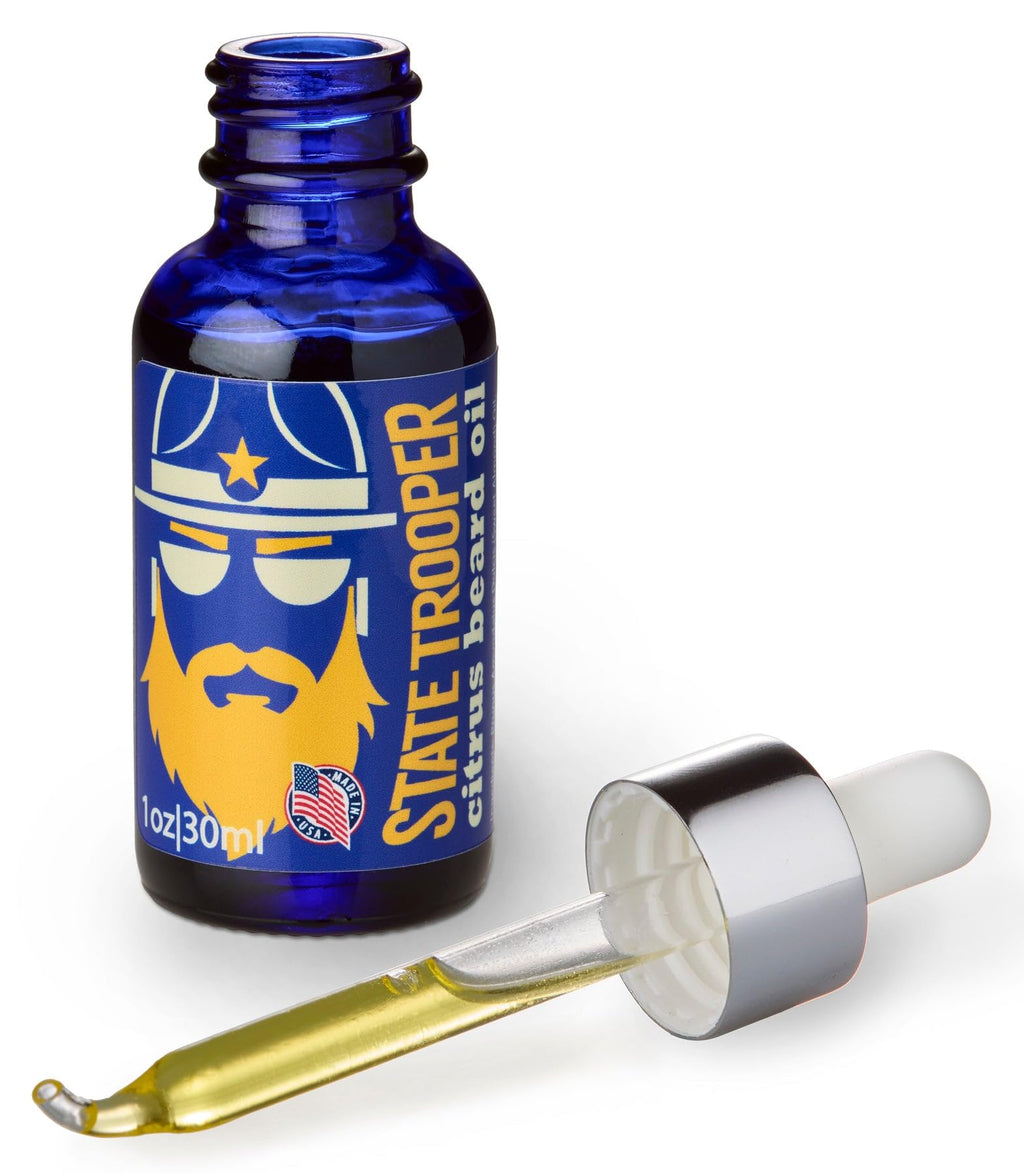 State Trooper Leave-In Beard Oil & Conditioner – Citrus Scent – Softens & Hydrates Dry, Coarse Beard Hair – With Organic Argan, Jojoba, Sweet Almond & Vitamin E – 1 Fluid Ounce