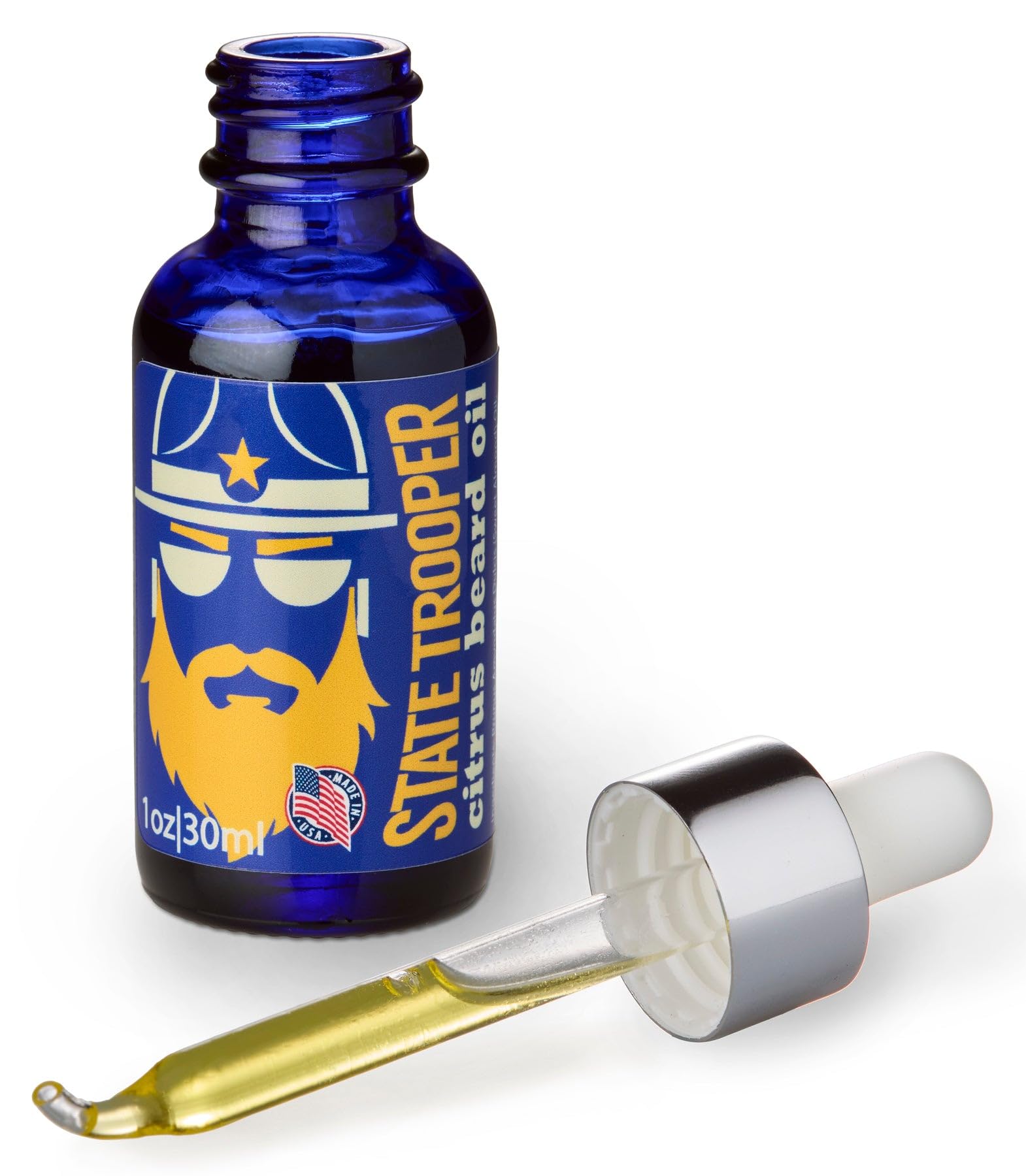 State Trooper Leave-In Beard Oil & Conditioner – Citrus Scent – Softens & Hydrates Dry, Coarse Beard Hair – With Organic Argan, Jojoba, Sweet Almond & Vitamin E – 1 Fluid Ounce