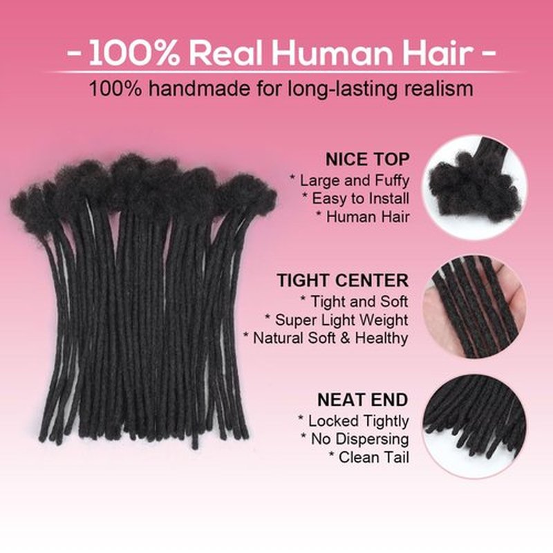 Lounoke Loc Extensions Human Hair, 8 Inch 0.6cm Pencle Size Dreadlock Extensions Human Hair for Women Men Full Handmade Permanent Dreads Locs(Natural Black 40 Strands)