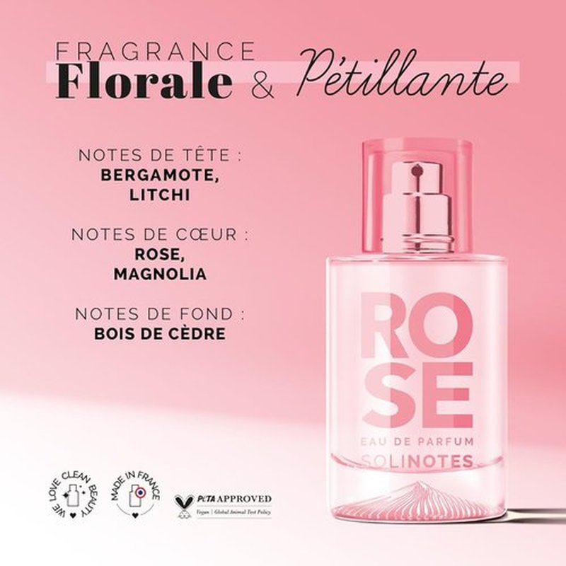 Solinotes Rose Perfume - Delicate Floral Eau De Parfum, 1.7 Fl Oz | Vegan & Cruelty-Free, Made in France
