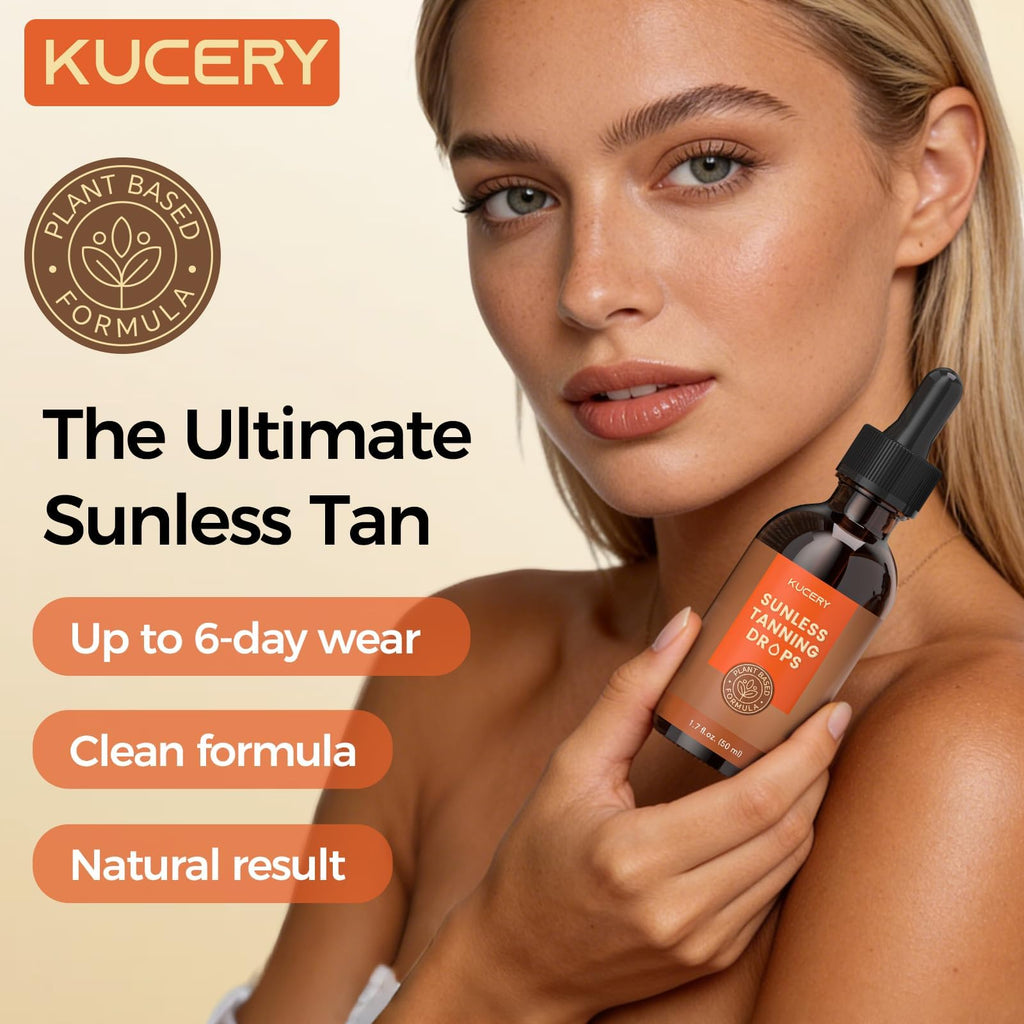 KUCERY Plant-Based Sunless Tanning Drops for Face & Body | Customizable Streak-Free Bronzing Serum with Natural Botanical Ingredients, Buildable Self-Tan Glow, 1.7 fl oz