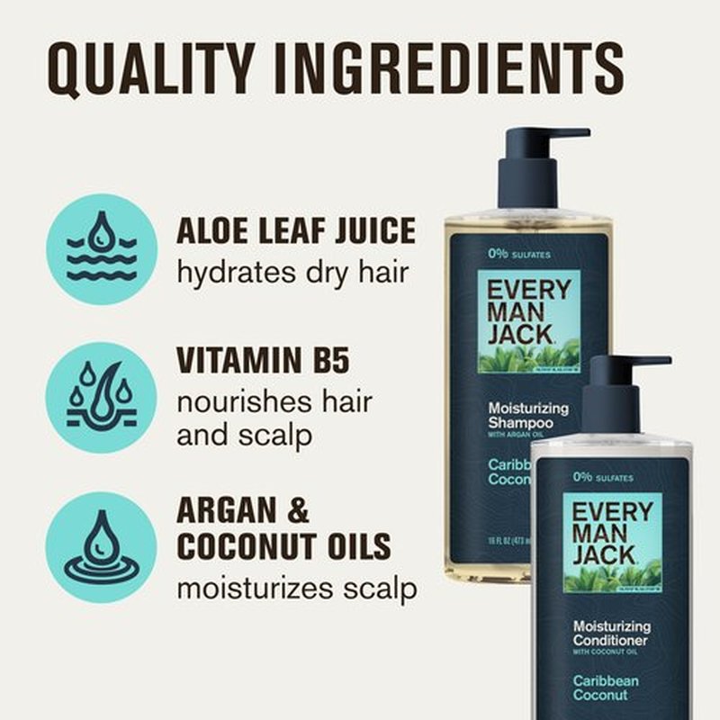 Every Man Jack Men's Shampoo and Conditioner Set - Caribbean Coconut - Made w/Plant Powered Moisturizing Ingredients like Coconut & Argan Oil - 16 fl oz (2 Pack)