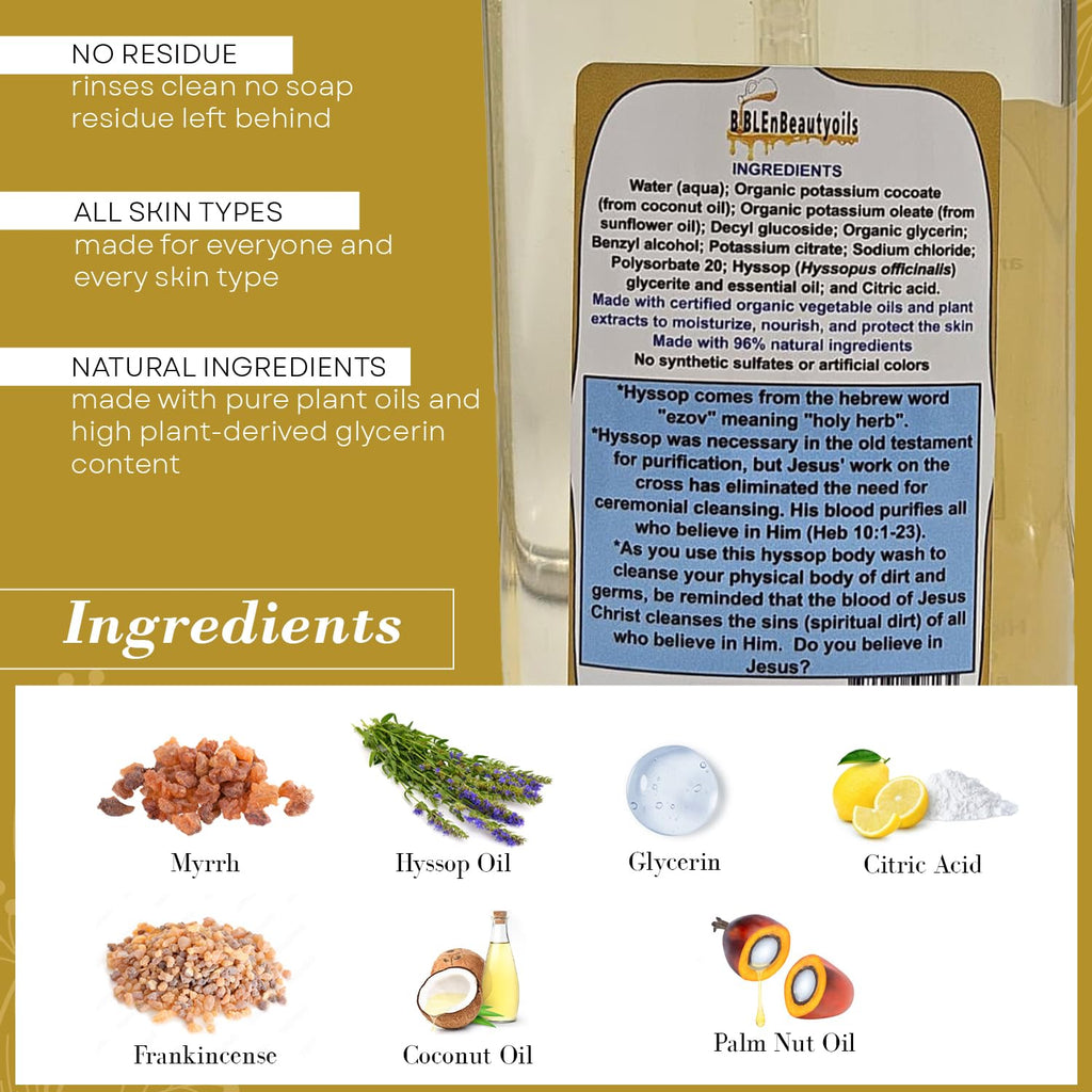 BIBLE N Beautyoils Cleanse Me With Hyssop Natural Hair and Body Wash, Organic Hyssop Infused Shampoo and Body Wash for Nourishing and Refreshing Hair & Body Cleansing