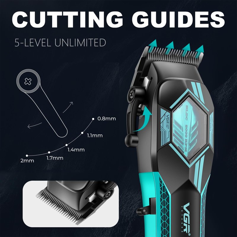 VGR 119 Professional Cordless Hair Clippers for Men, Rechargeable Barber Clippers with Base, Lithium-ion Battery Hair Cutting Machine with BLDC Motor and Ceramic Blades for Home and Barber, Green