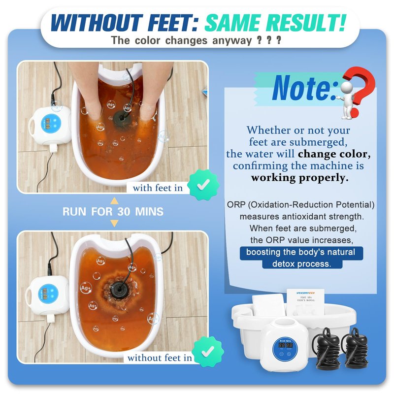 Upgrade Ionic Foot Bath Detox Machine - Ionic Detox Foot Bath, Foot Detox Machine, Touch ON/OFF, LCD & Timer for Home Use Beauty Salon (2 Arrays,100 Liners,1 Blue Bag)