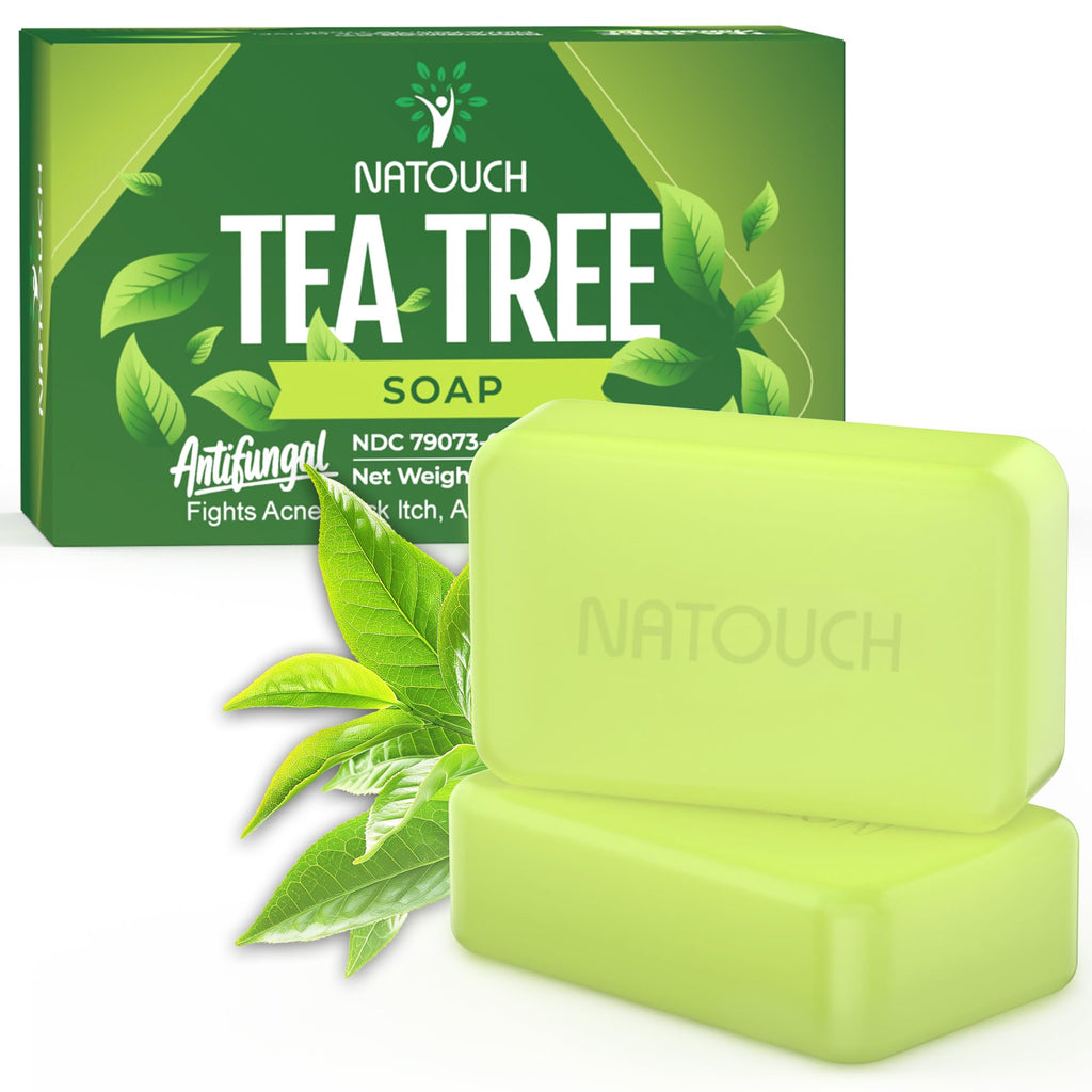 Natouch Soap Bar for Face & Body Wash, Medicated Bath Bar Soap for Jock Itch, Ringworm & Athlete's Foot with Tea Tree Oil, Foot Soap for Men & Women, 8 oz(Pack of 2)