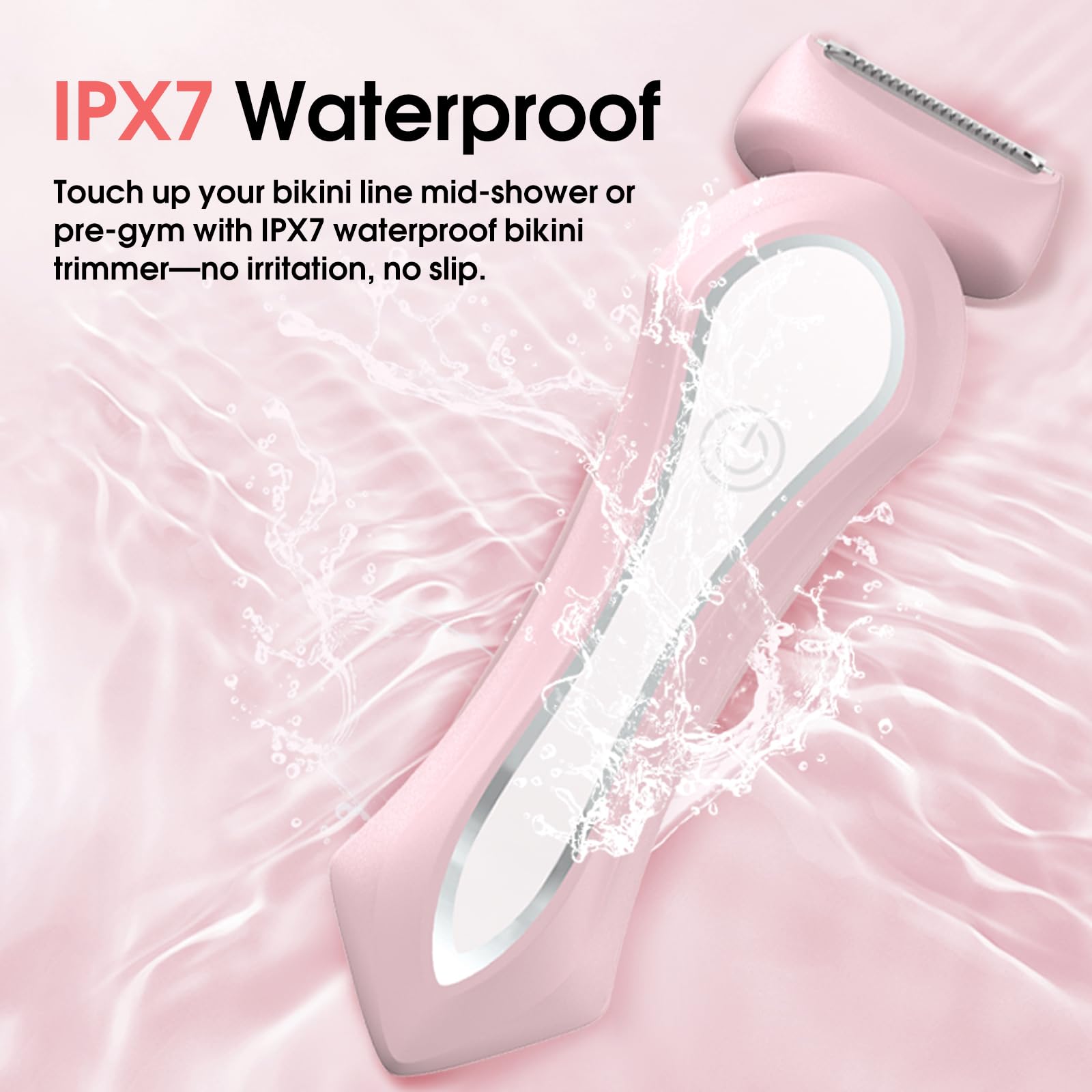 Bikini Trimmer for Women, 2-in-1 Electric Razors Dual Head, IPX7 Waterproof Body Hair Trimmer, Bikini Shave with Battery Level, USB-C, Wet Dry Use, Hair Remover for Legs Underarm Pubic Arm Chin Face
