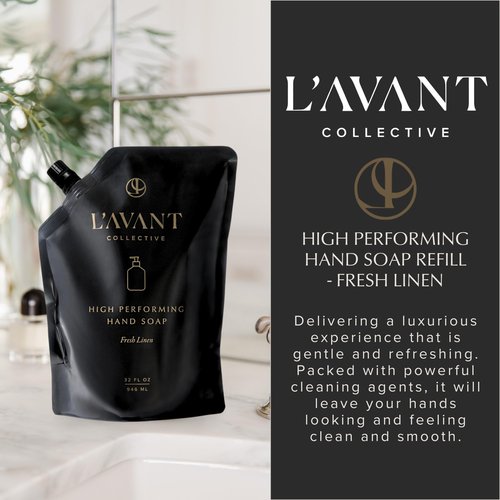 L'AVANT Collective High Performing Hand Soap Refill | Luxurious Ingredients for Soft & Smooth Hands | Fresh Linen Scent | 32 FL oz/946 mL