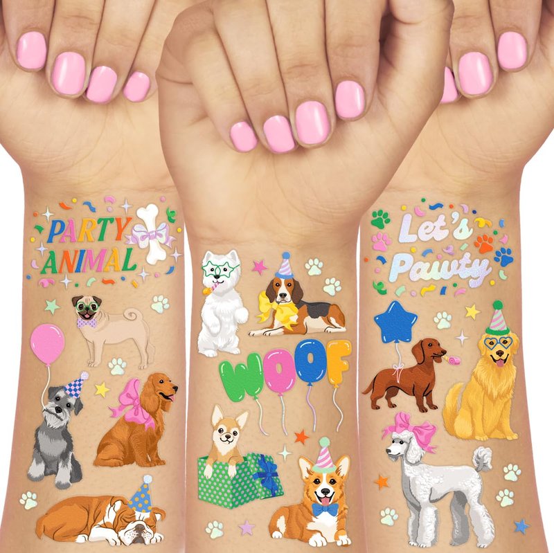 xo, Fetti Dog Temporary Tattoos - 44 Glitter Styles | Animal Birthday Supplies, Pet Lover Party Favors, Woof Arts and Crafts