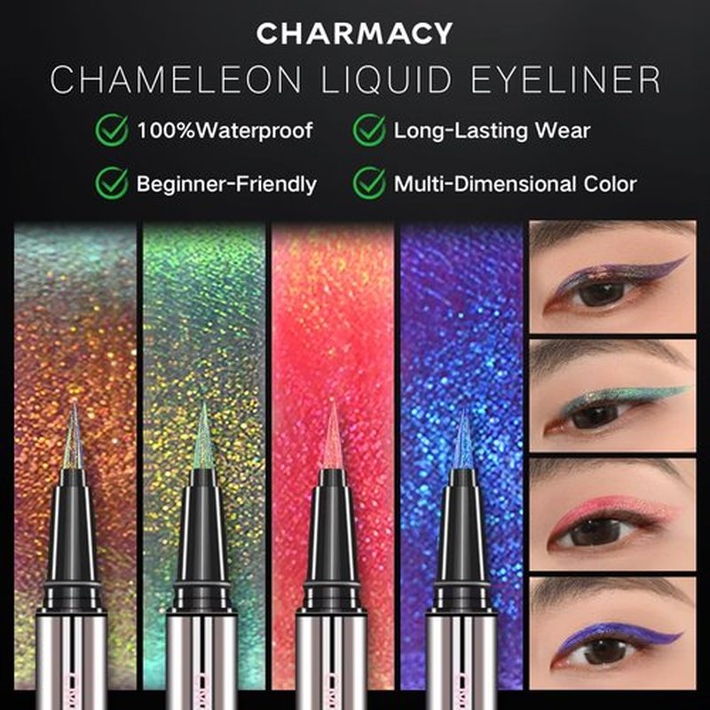 CHARMACY Liquid Eyeliner - Waterproof Intense Black Pen with Ultra Fine Tip | Smudge Proof & Easy Application, 0.6ml