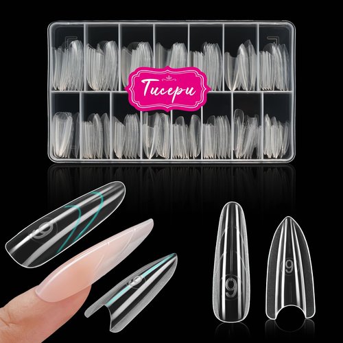 Tucepu Original Sandwich Nails Dual Forms - 150Pcs Almond Round Nail Mold for Quick Nails Extension, No Paper Forms Needed, 15 Sizes Plastic Form, Salon Nail Art Tools