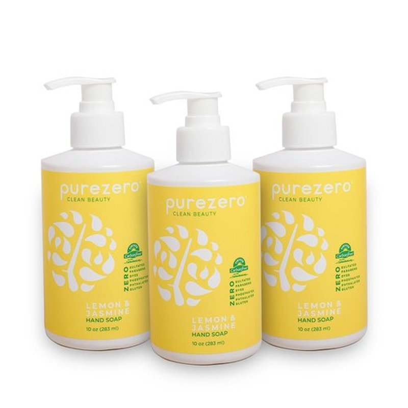Purezero Lemon & Jasmine Hand Soap Refreshing Citrus Scent, Moisturizing & Sulfate-Free, Vegan Liquid Hand Wash, Formulated Without Parabens, Cruelty-Free, 10 ounces (3 Pack)