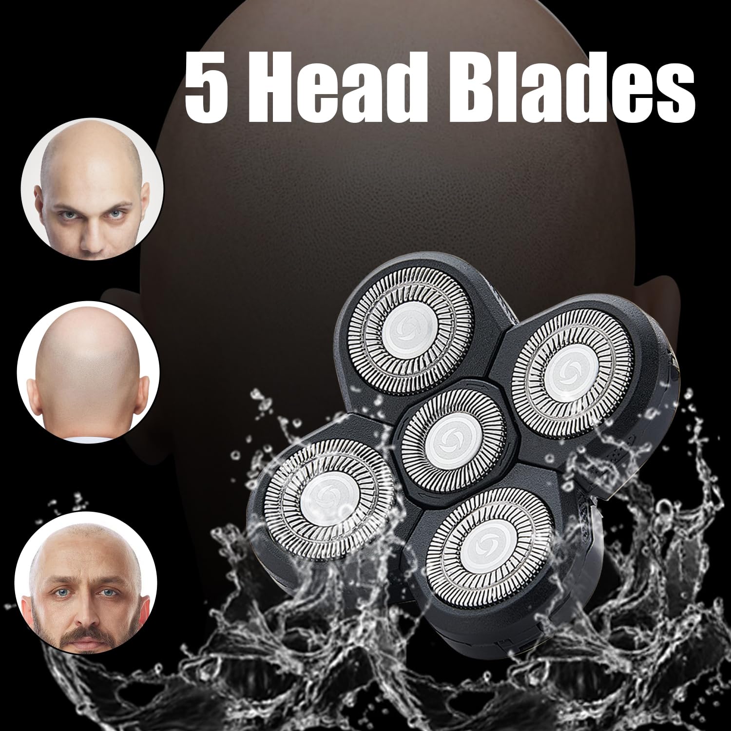 5 Head Shaver Replacement Heads, Bald Men Electric Razor Blades,3-Pack
