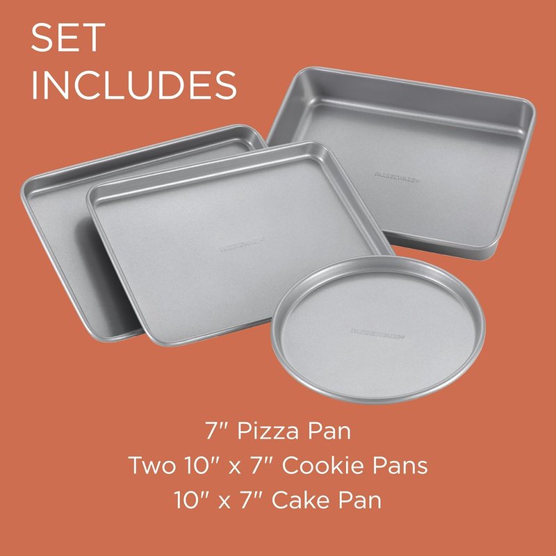 Farberware Nonstick Toaster Oven Pan Set - 4-Piece Baking Set in Gray for Effortless Cooking
