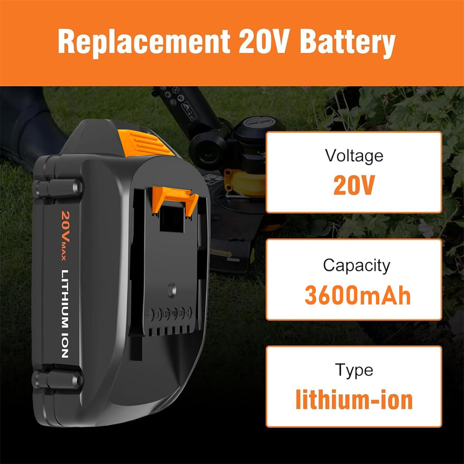 GERIT BATT 3.6Ah WA3525 Battery Replacement for Worx Battery 20V(Black)