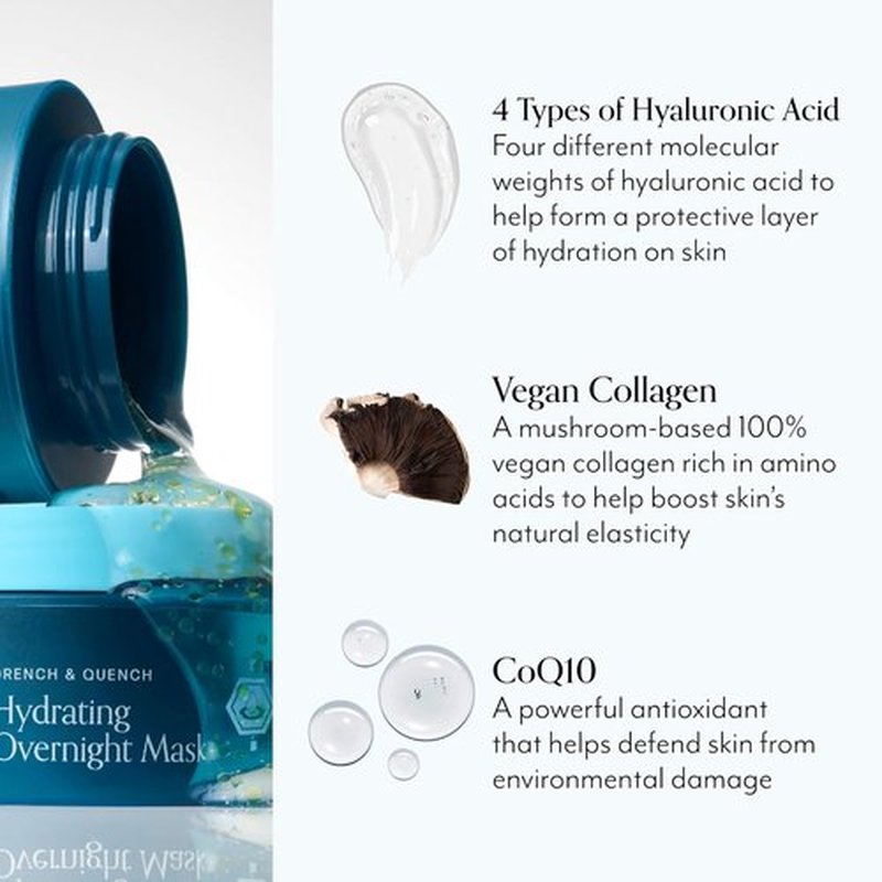 Bliss Drench & Quench Hydrating Overnight Collagen Mask - Boost Elasticity & Hydration for Glowing Skin