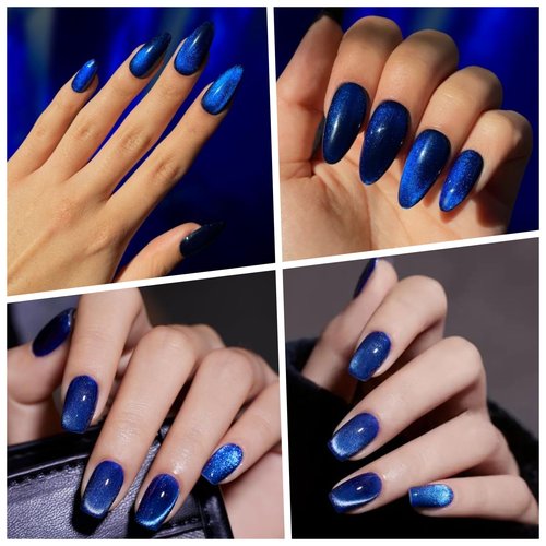 AHAMIOU Nail Polish Cat Eye Gel Polish Crimson Summer Nail Lacquer in Vibrant Colors for DIY Nail Art 0.35 fl oz UV/LED Gel with Magnet Stick (Dark Blue, 10ML/0.35 Fl Oz)
