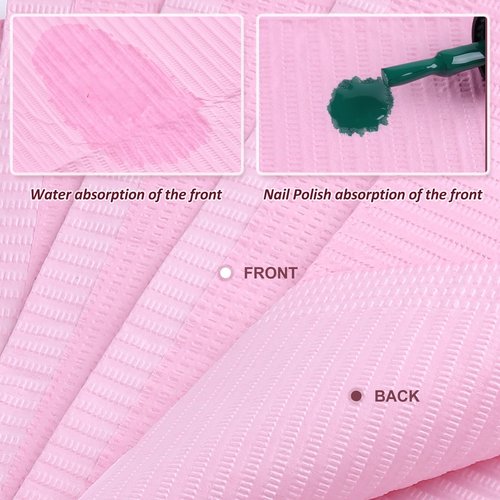 SUTOKAKA 50Pcs Pink Disposable Table Mats for Nail Art 3 Ply Foldable Waterproof Dental Bibs Tattoo Sheets Nail Practice Table Cover for Medical Supplies Manicure Salon Pads