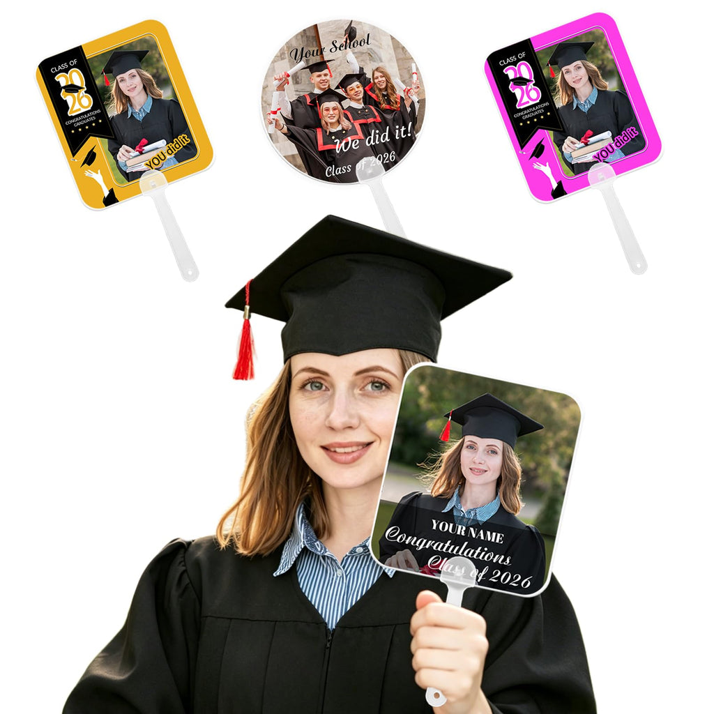 HJX 24Pcs Personalized Graduation Fans with Photo Class of 2026 Custom Fan Photo Frames with Handle for Graduation Party Souvenirs (24)