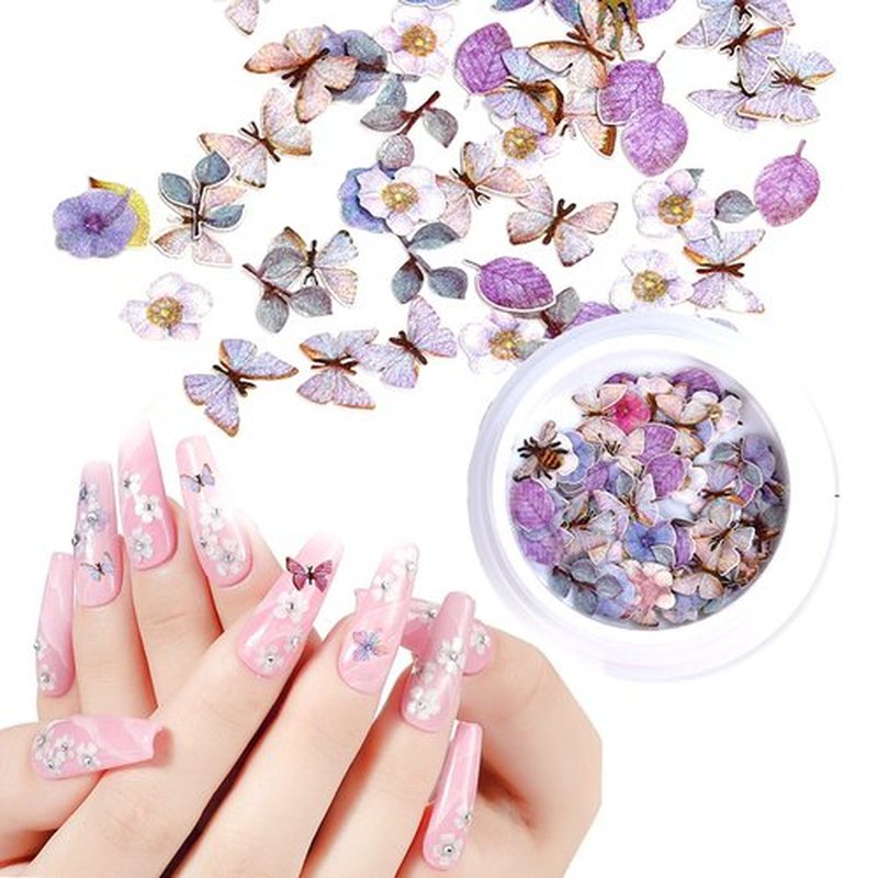 BELICEY 300Pcs 3D Wood Pulp Flower Nail Art Charm Butterfly Nails Art Flower Nail Charms Clear Bow Butterfly Nailfor Nail Art Decoration & DIY Crafting Design