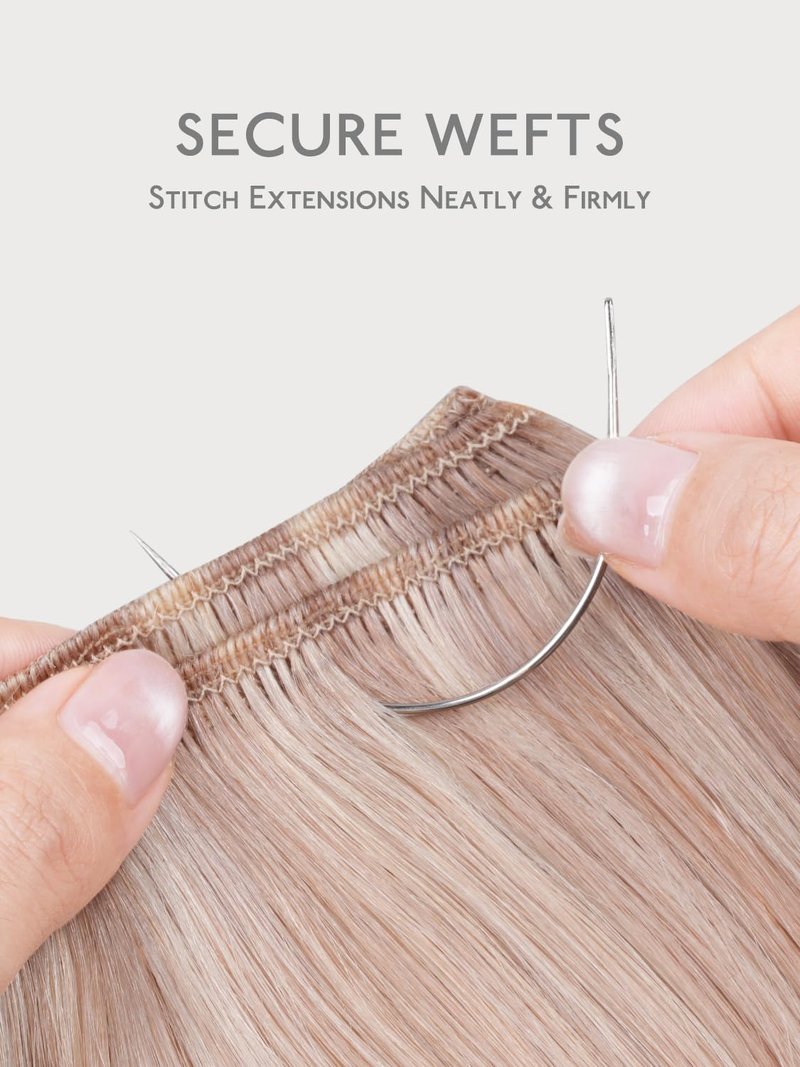 WENNALIFE Sew in Hair Extension Kit Hair Extension Tools, 200 PCS Blonde Micro Ring Beads, 1 Pulling Needle, 1 Loop Needle, 1 Plier, 1 Thread, 4 Curved Needles, 2 Straight Needles, 2 J-needles