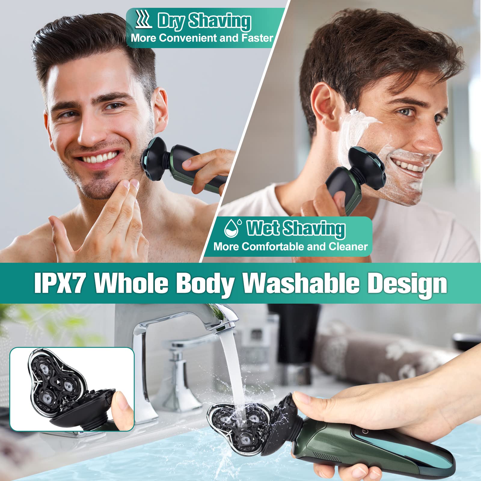 Electric Razor for Men, 3-in-1 Shaver with Floating Blades for Nose Hair &Sideburns,Replacement Blades, Pop-up Trimmer, IPX7 Waterproof, Travel Lock, Wet & Dry Use, Face Shaving Grooming Travel Kit