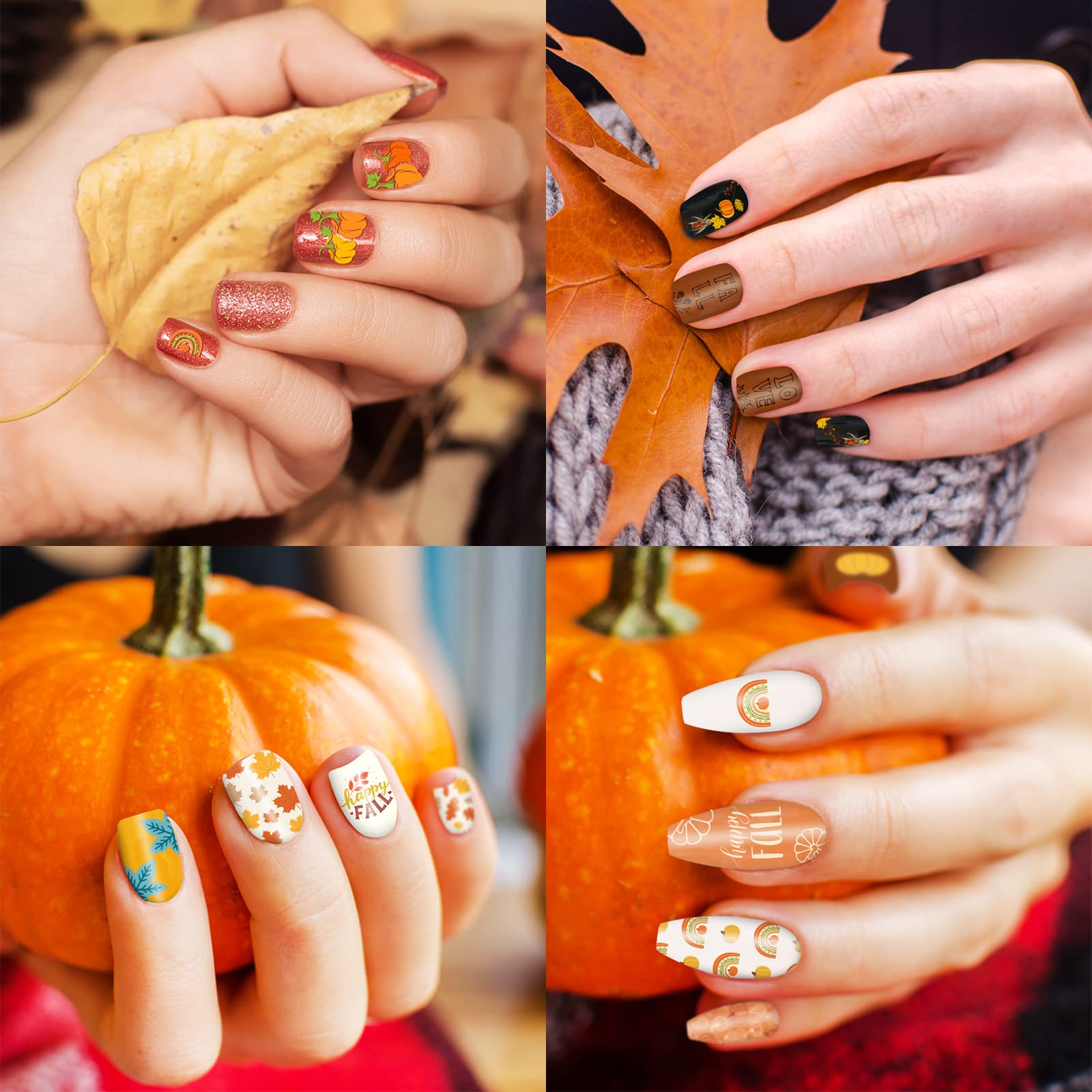 Whaline 6Pcs Fall Thanksgiving Theme Nail Art Stamping Plate Kit Various Pattern Pumpkin Maple Autumn Blessing Collection Checkered Nail Art Plate for Thanksgiving Day DIY Design Print Manicure Salon