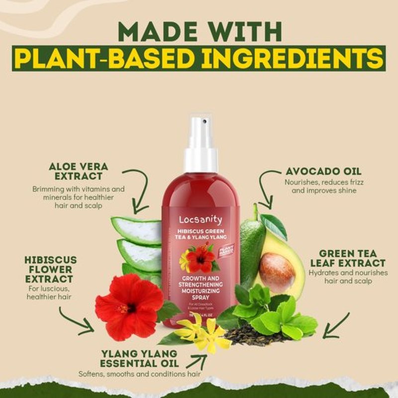 Locsanity Hibiscus Green Tea Hair Growth Spray for Dreadlocks and Loose Hairstyles Hair Care Treatment – Trial Size Loc Moisturizer for Thicker, Fuller, Longer Hair (4oz)