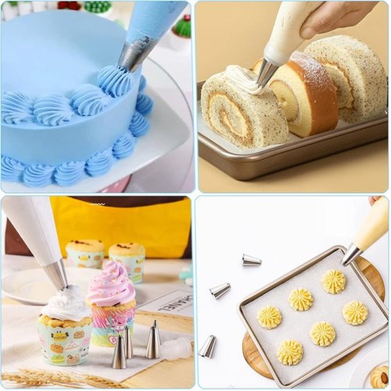 Skiennix Piping Bags Set - 100 Disposable 12-Inch Pastry Bags with 7 Frosting Tips & Accessories for Cake Decorating