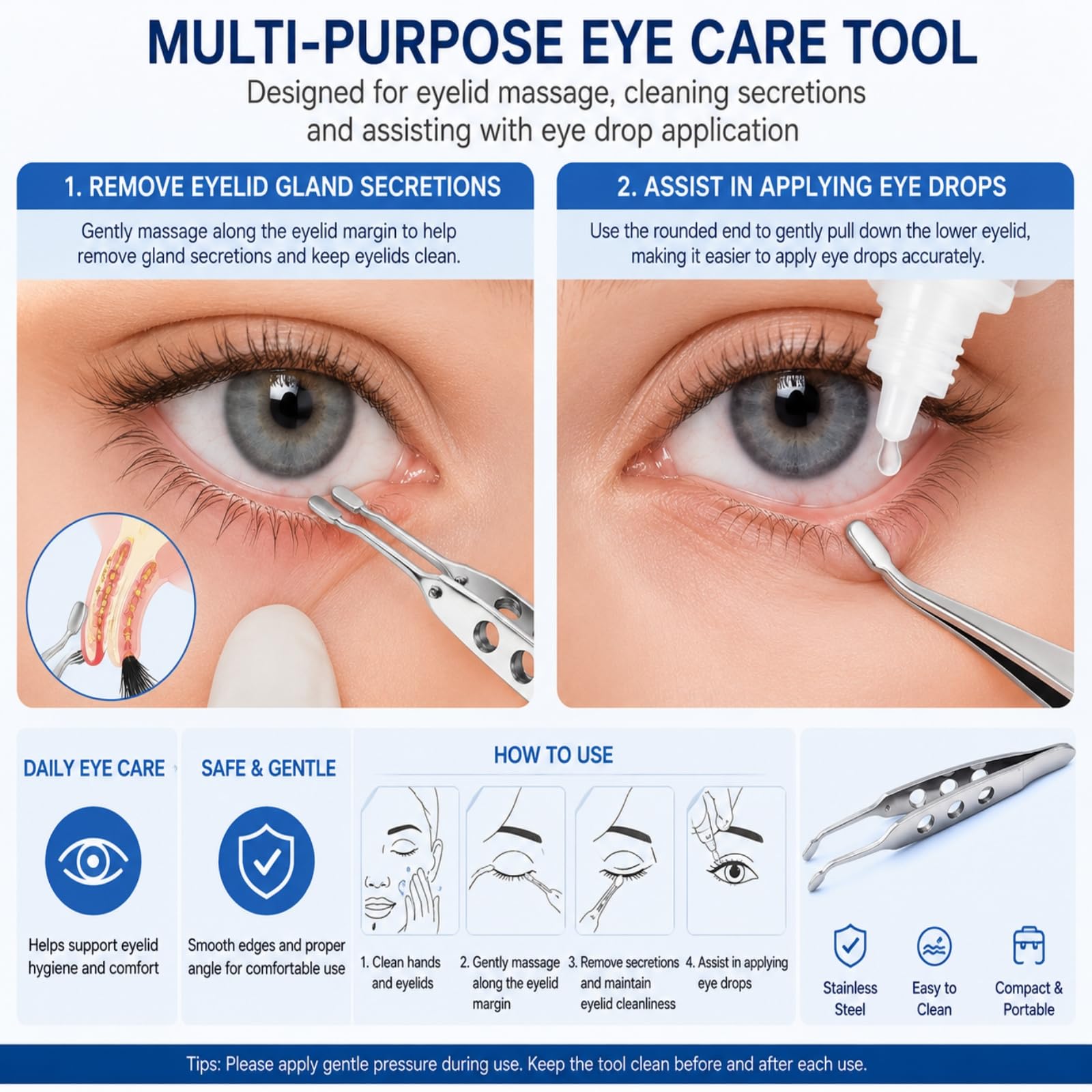 Meibomian Gland Massage Forceps Expressor Forceps Eyelid Massage Tweezers Meibomian Gland Tweezers Massage Tool Tweezers Clips Pliers Tool Remover Short Hair Stainless Steel Miss