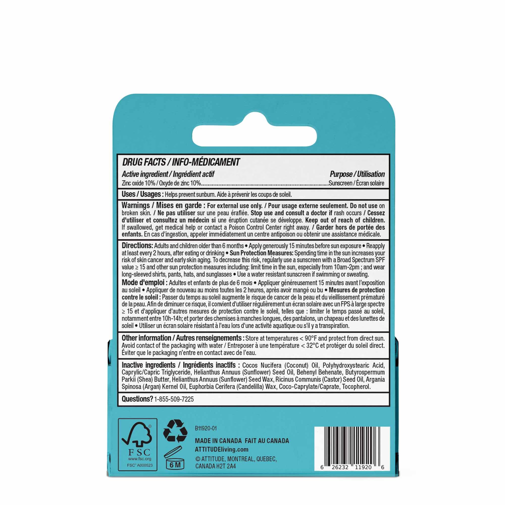 ATTITUDE SPF 15 Lip Balm Duo, Mineral Sunscreen with Non-Nano Zinc Oxide, EWG Verified, Broad Spectrum UVA/UVB Protection, Moisturizing Lip Care, Vegan, Unscented, 0.14 Oz (Pack of 2)