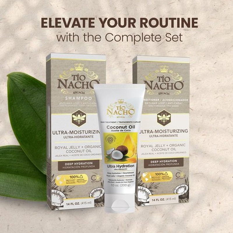 Tio Nacho Ultra-Moisturizing Frizz Control Shampoo and Conditioner Set with Organic Coconut Oil and Royal Jelly for Deep Hydration, Anti-hair loss products for healthier-looking hair, 14 fl oz Each