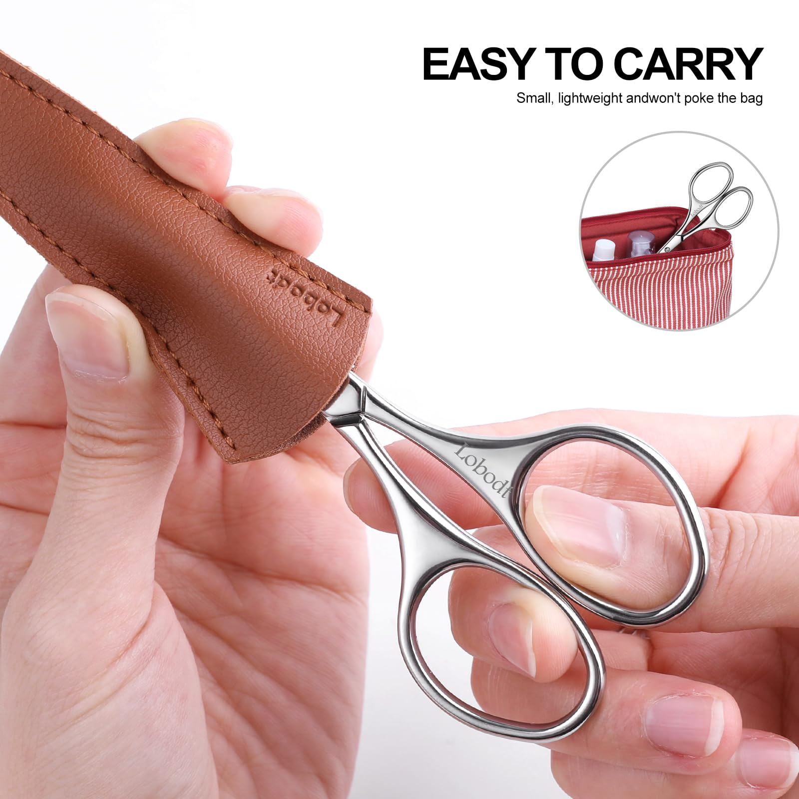 Lobodt 4.1inch round-headed stainless steel small scissors, suitable for trimming facial hair, nose hair, eyebrows, eyelashes, beards, personal care and salon beauty salons (silver)