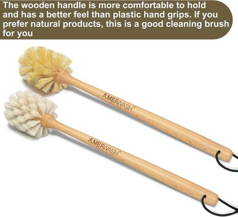 Natural Bristle Bottle Brushes by [Brand Name] - 13.75-Inch Wood Handle for Cleaning Jars, Glasses & Vases | 2-Pack