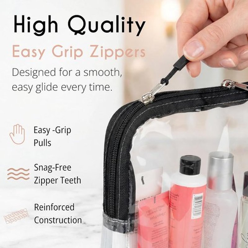 BORSALI Clear TSA Approved Toiletry Bag - Quart Size for 3-1-1 Liquids | Travel Cosmetic Organizer