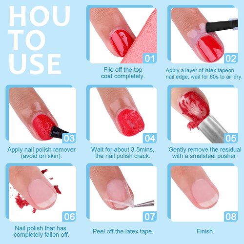 15ml Quick Gel Nail Polish Remover & Nail Latex Tape Kit, Fast Acting in 3-5 Mins, Includes Mini Nail File, Cuticle Pusher & Scraper, Gentle & No Soaking & No Wrapping (Remover&Latex)