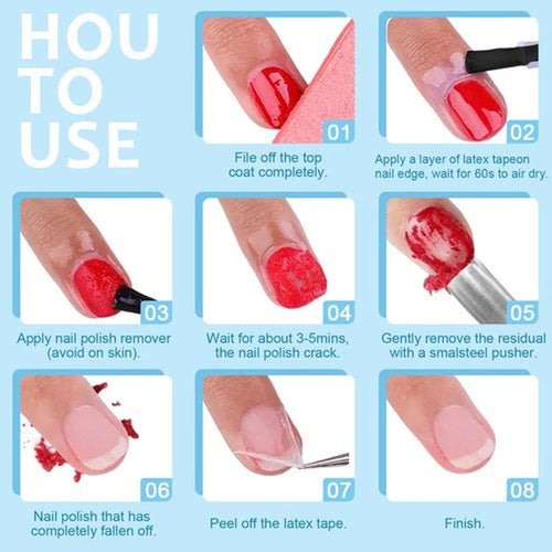 15ml Quick Gel Nail Polish Remover & Nail Latex Tape Kit, Fast Acting in 3-5 Mins, Includes Mini Nail File, Cuticle Pusher & Scraper, Gentle & No Soaking & No Wrapping (Remover&Latex)